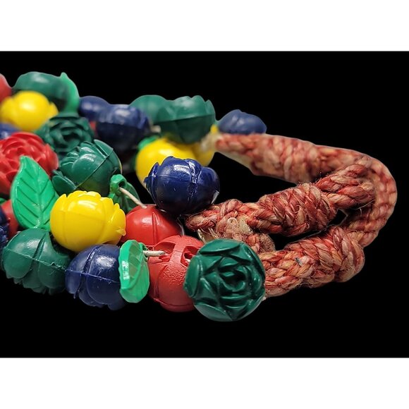 Carved Celluloid Flowers Bracelet Multistrand Colorful Bouquet Rope Bottom 8.5" - Picture 6 of 13